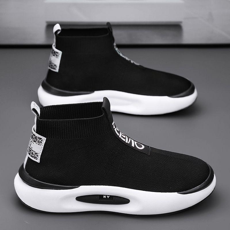 Herrensocken und Schuhe Frühling Stretch Stoff High-Top Casual Sneakers Pedal Faule Schuhe Weiche Sohlen Sport Trendige Schuhe 41 schwarz