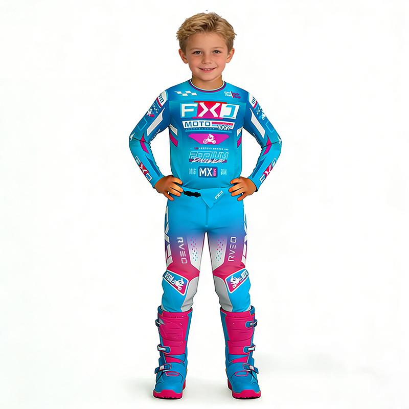 Motocross Kinder Set Motorrad Trikot und Hose Kinderkleidung großer Junge Mädchen Jugend MX Ausrüstungsset Rennanzug YM-22 (20-24KG) rosa
