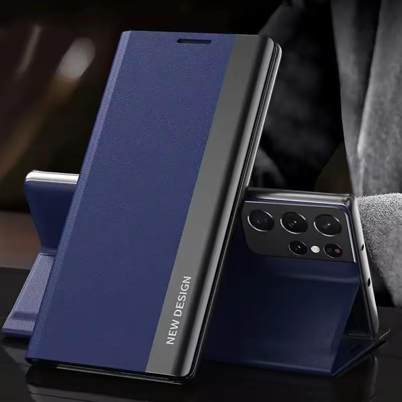 Luxus Leder Flip Case Für Samsung Galaxy S25 S24 S23 S22 S21 S20 Ultra Plus S23 S21 S24 FE Note 20 Ultra Ständer Hülle Samsung S23 FE navy blau