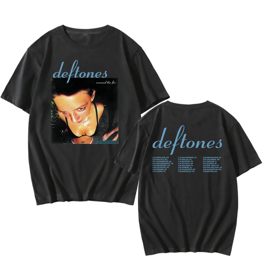 Deftones Tour 2025 T-Shirt Around The Fur Album Grafik T-Shirts Kurzarm Baumwolle Sommer T-Shirt Hip Hop Band Mode T-Shirts S schwarz
