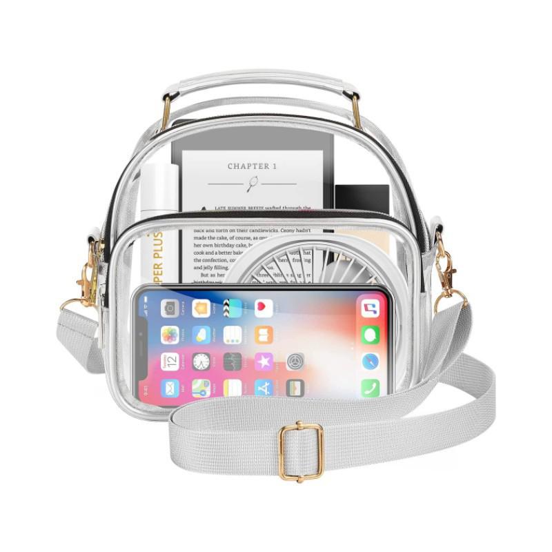 Transparente PVC Damen Kleine Handtaschen Stadionzugelassen Damen Klare Tasche Mode Wasserdicht Lässig Einfach Umhängetaschen CLE 19.5x7x19cm silber