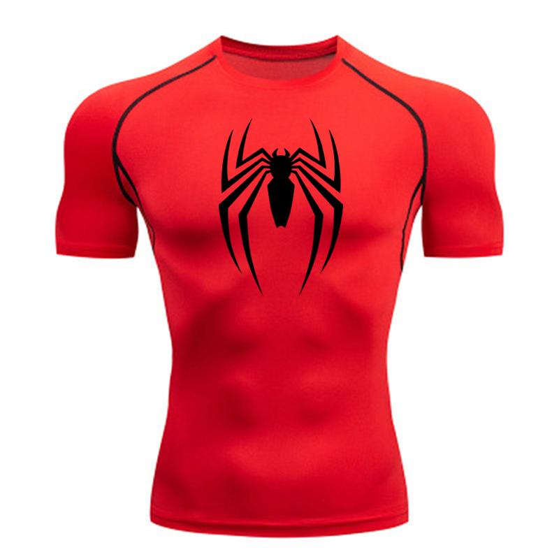 Sommer-Lauf-T-Shirt für Herren, kurzärmelig, Kompressionsshirt, Fitnessstudio, Sportoberteil, Weiß und Schwarz, schnelltrocknend, atmungsaktiv, MMA-Fitnessbekleidung XXL red