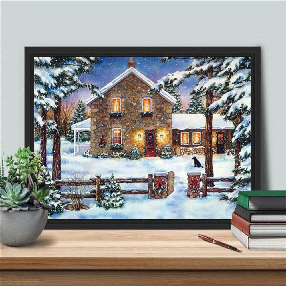 Diamant-Gemälde Winter-Set, Neuankömmling, Diamant-Stickerei, Haus, Mosaik, Landschaft, Weihnachtsdekoration für Zuhause Full Square (20X30CM)