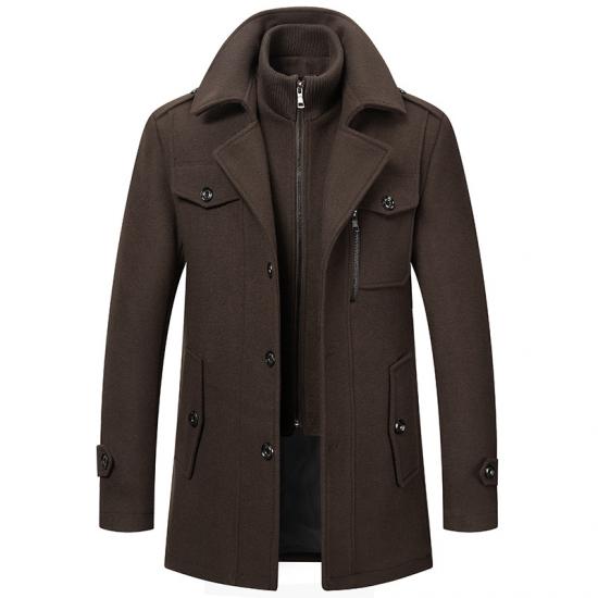 Neue Winter Wolle Mantel Männer Mode Doppel Kragen Dicke Jacke Einreiher Trenchcoat Männer Casual Wolle Blends Mäntel Männer L kaffeebraun