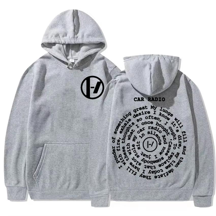 Harajuku Übergroßes Sweatshirt Herren Damen Mode Lässig Gemütlich H Twenty One Pilots Autoradio Doppelseitiger Druck Kapuzenpullover M