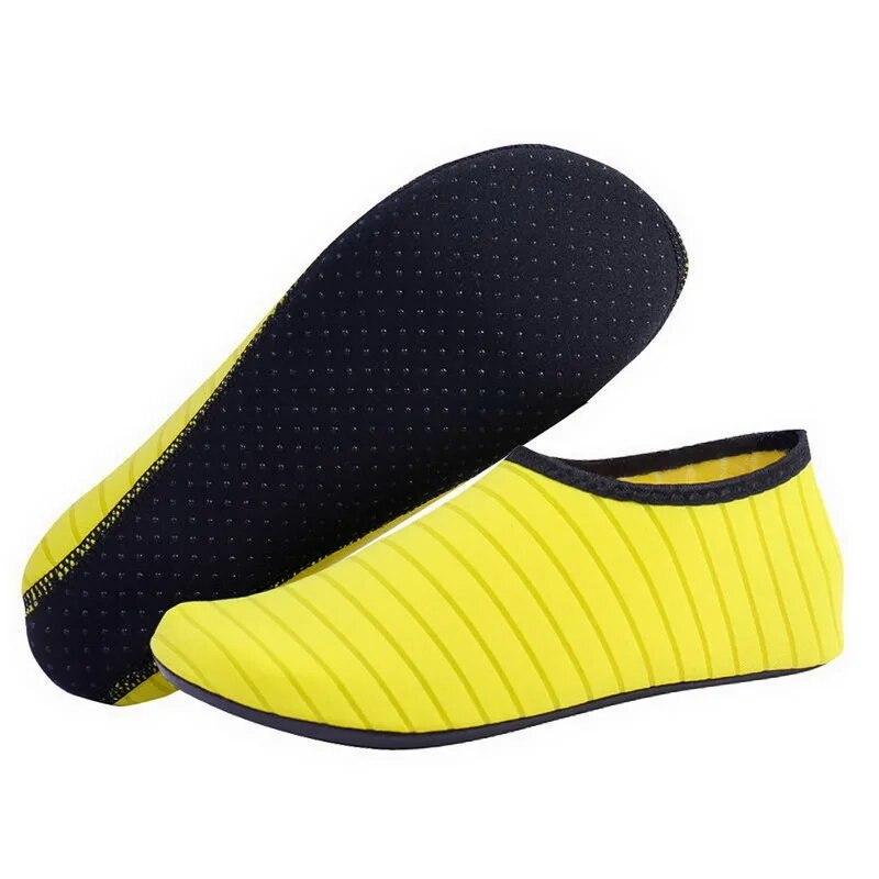 Sommer Wasserschuhe Herren Aqua Socken Sneakers Unisex Schwimmschuhe Strandsocken Große Übergrößen Sneakers Gestreifte Bunte Schuhe Kinder 3XL (44-45) gelb