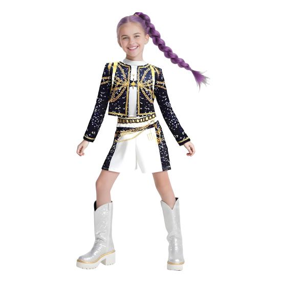 Pop-Sänger Cosplay Kostüm Bühnenauftritt Outfits Mädchen Tanzgruppe Kleidung für Kinder Halloween Karneval Kostüm Party Verkleidung 130cm E