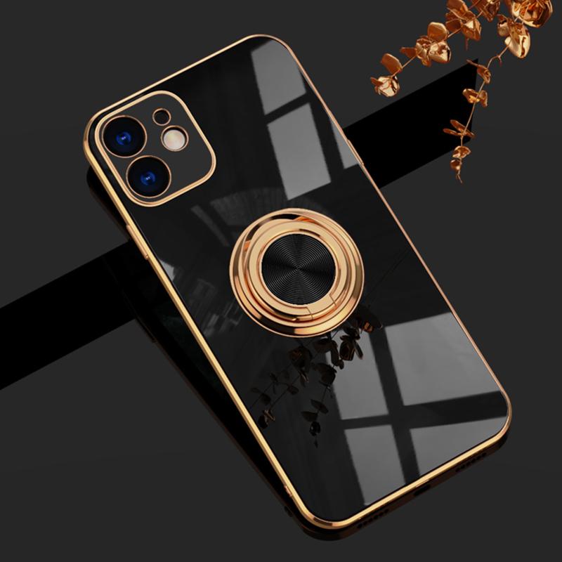 Luxus Metall TPU Ring Hülle für iPhone Samsung Xiaomi Huawei Soft Cover für Iphone 15 14 13 12 11 Pro MAX Mini X XR XS Max 8 7 Plus iPhone 12 schwarz