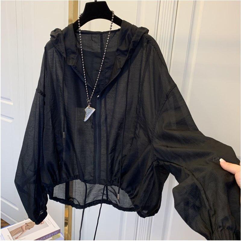 Damen Plaid Kapuzenshirts Damen Sonnenschutz Lose Frühling Einfache Koreanische Mode Lässig Atmungsaktiv Vintage Junge Damen Alle Spiel XXXXL schwarz