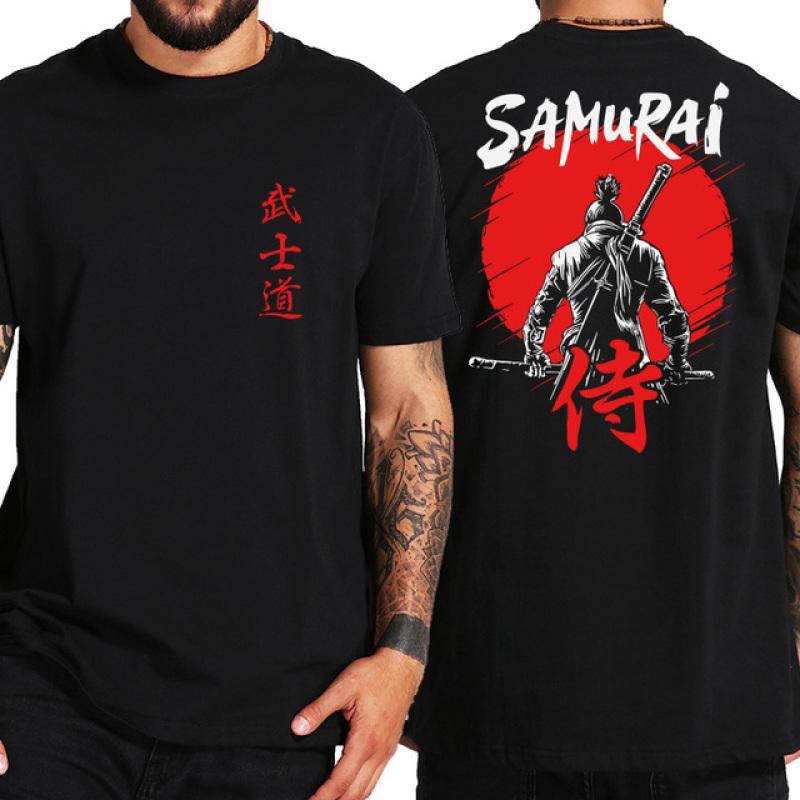 Japan Samurai Spirit T-Shirts, japanischer Stil, Rückdruck, EU-Größe, 100 % Baumwolle, Tops, T-Shirt, Bushido, männliche Geschenke, T-Shirt XXL