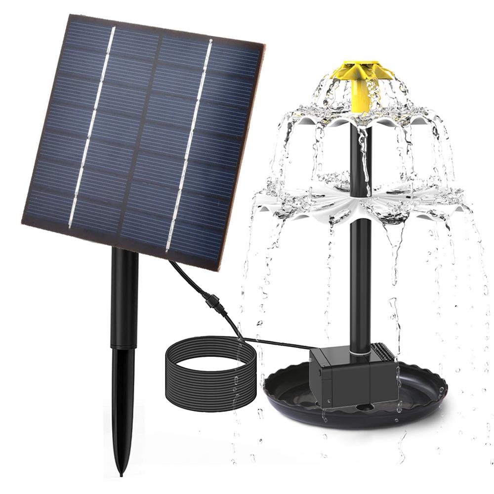 6W Solar Springbrunnen Pumpe für Vogelbad mit 12 LED Lichter 9 Düsen Eingebaute 1500mAh Batterie Solar BSV-SP025A schwarz