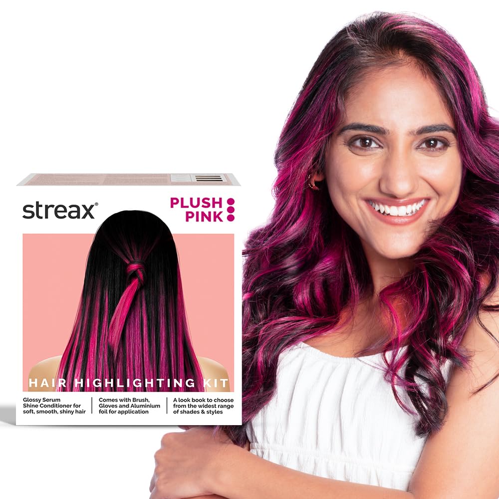 Streax Haarfarbe Highlight Kit Pinke Haarfarbe Plüschpink Packung mit 1 Angereichert mit Walnuss Arganöl