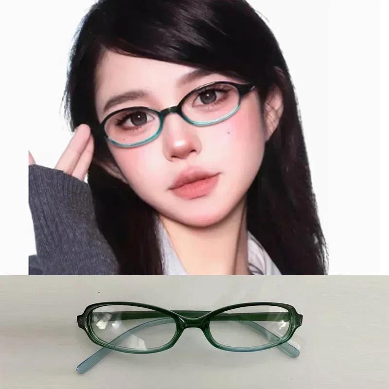 Japanische Vintage Quadratische Ovale Brille Y2K Stil Korea Stil Mädchen Roter Gn Rahmen Glas Brille Dekorative Computer Blaulichtfilternde Brille
