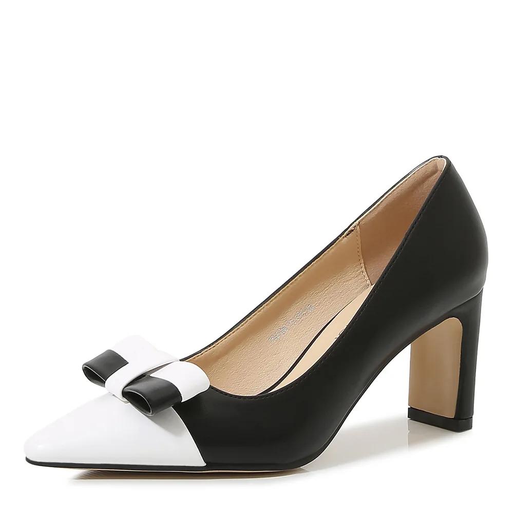 Mode Moderne High Heels Frauen Party Schuhe Spitz Schwarz Weiß Schuhe Marke Damen Heels 8cm Plus Größe 42 39 schwarz