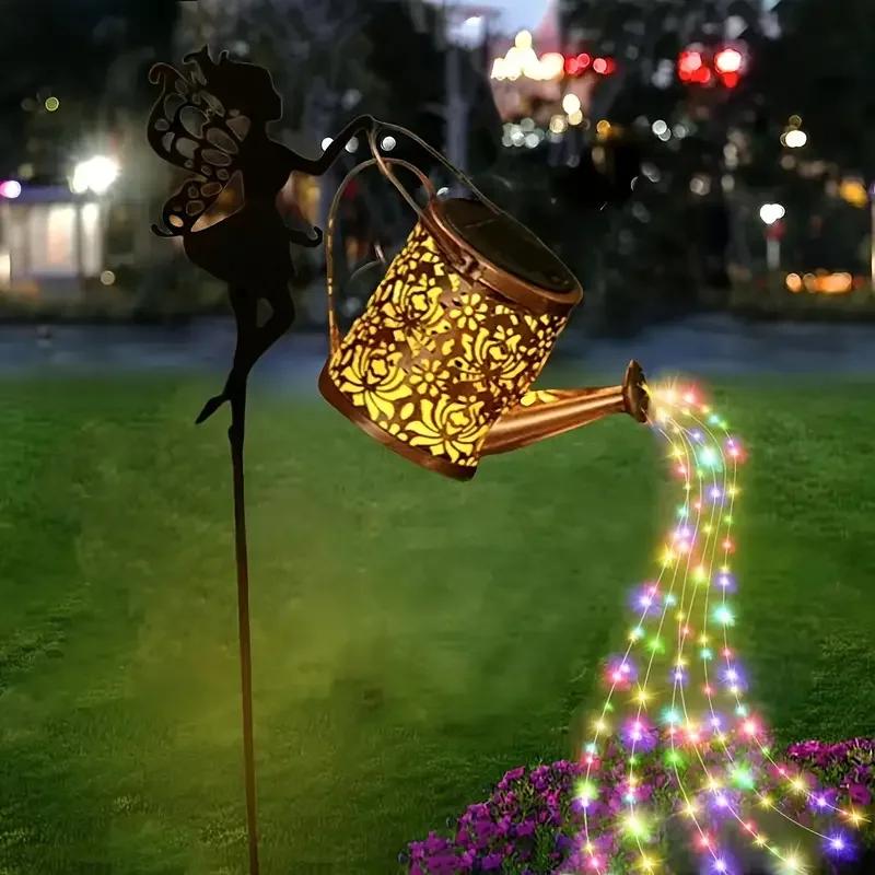Solarbetriebene Bewässerungs-Lichterketten Vintage Metall Hängekessel Laterne Outdoor Gartendekor für Hof Terrasse Villa Dekoration random style,1pc
