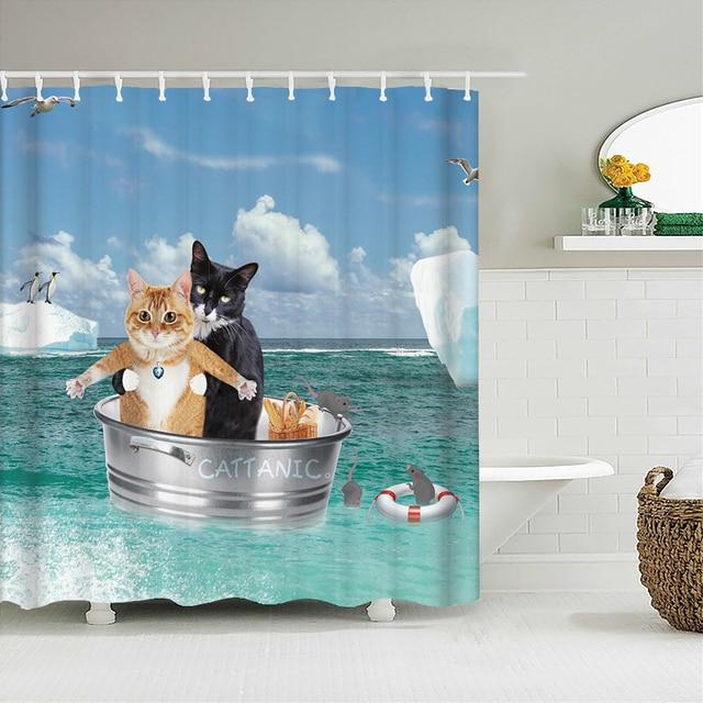 Katzen-Duschvorhänge, Badezimmer-Duschvorhang, süßer 3D-Stoff-Duschvorhang mit Haken, lustiger wasserdichter Duschvorhang oder Matte 150x180cm