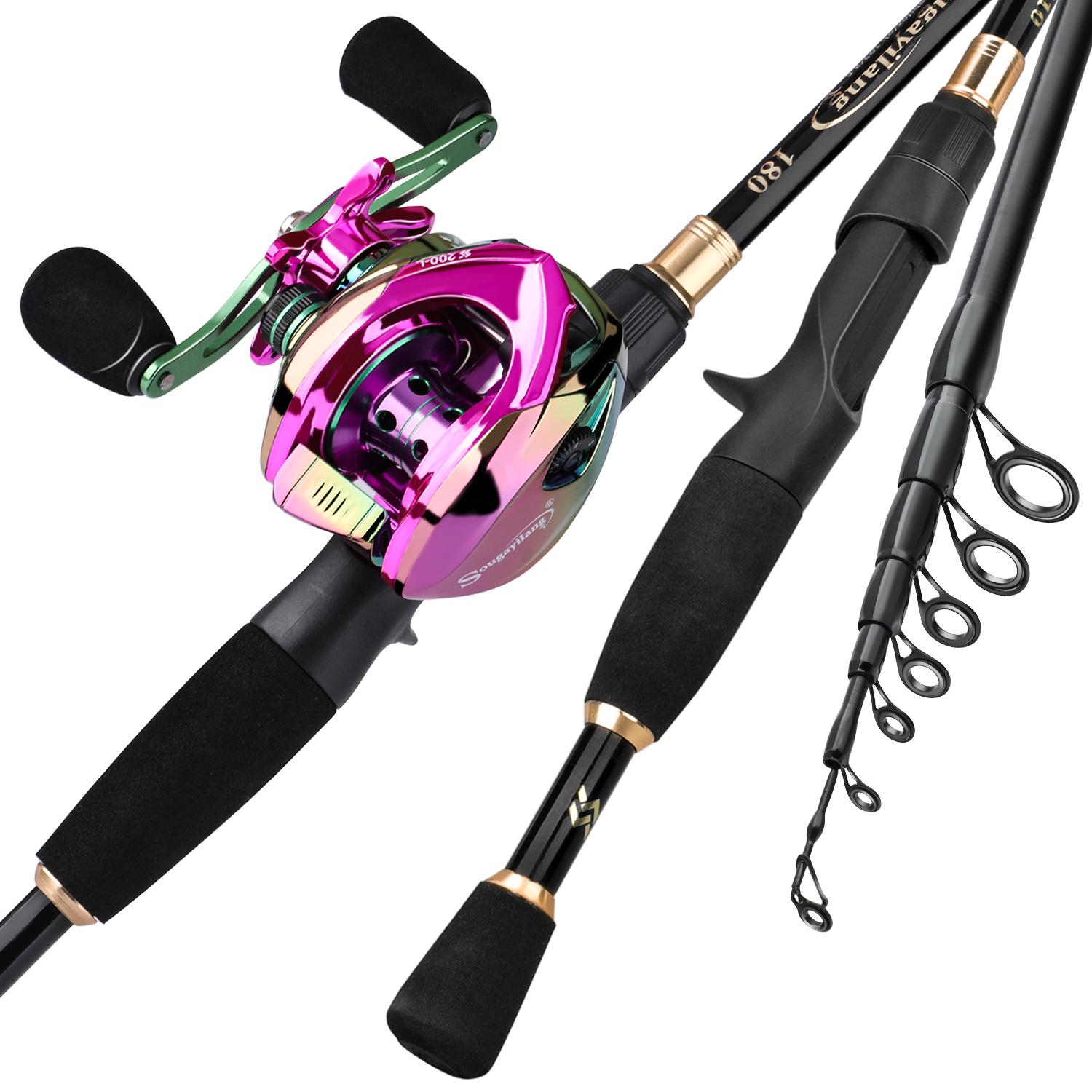 Teleskop Angelrute 12 + 1BB Baitcastingrolle Bass Süßwasser Salzwasser Outdoor Reise Angelgerät Angelrute Combo 1.8M&Right had violett/schwarz