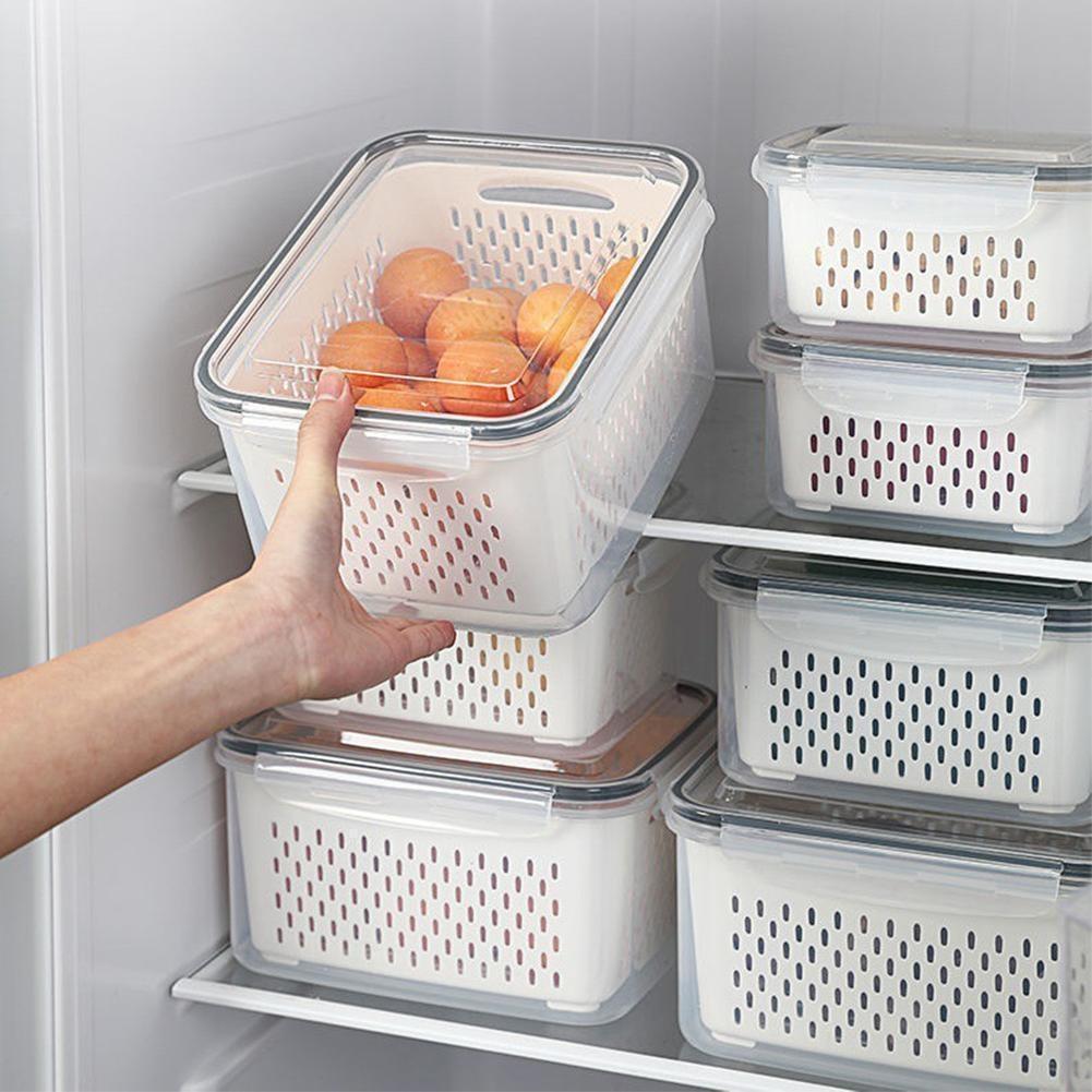 Kühlschrank-Aufbewahrung, Kühlschrank-Organizer, Frischgemüse-Obst-Boxen, Abflusskorb, Aufbewahrungsbehälter, Speisekammer, Küchen-Organizer( Rund/Quadrat/Rechteck) Rectangle-3150ML