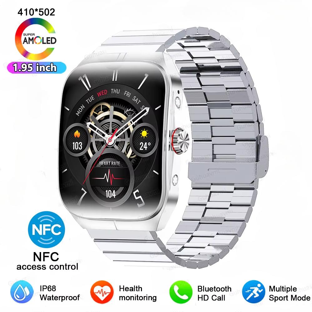 2025 Neue NFC Smartwatch AMOLED Bildschirm Zeigt immer die Zeit Bluetooth Anruf Serie 9 Uhr Benutzerdefiniertes Zifferblatt Herren Sport Gesundheit Damen Smartwatch Steel B grau