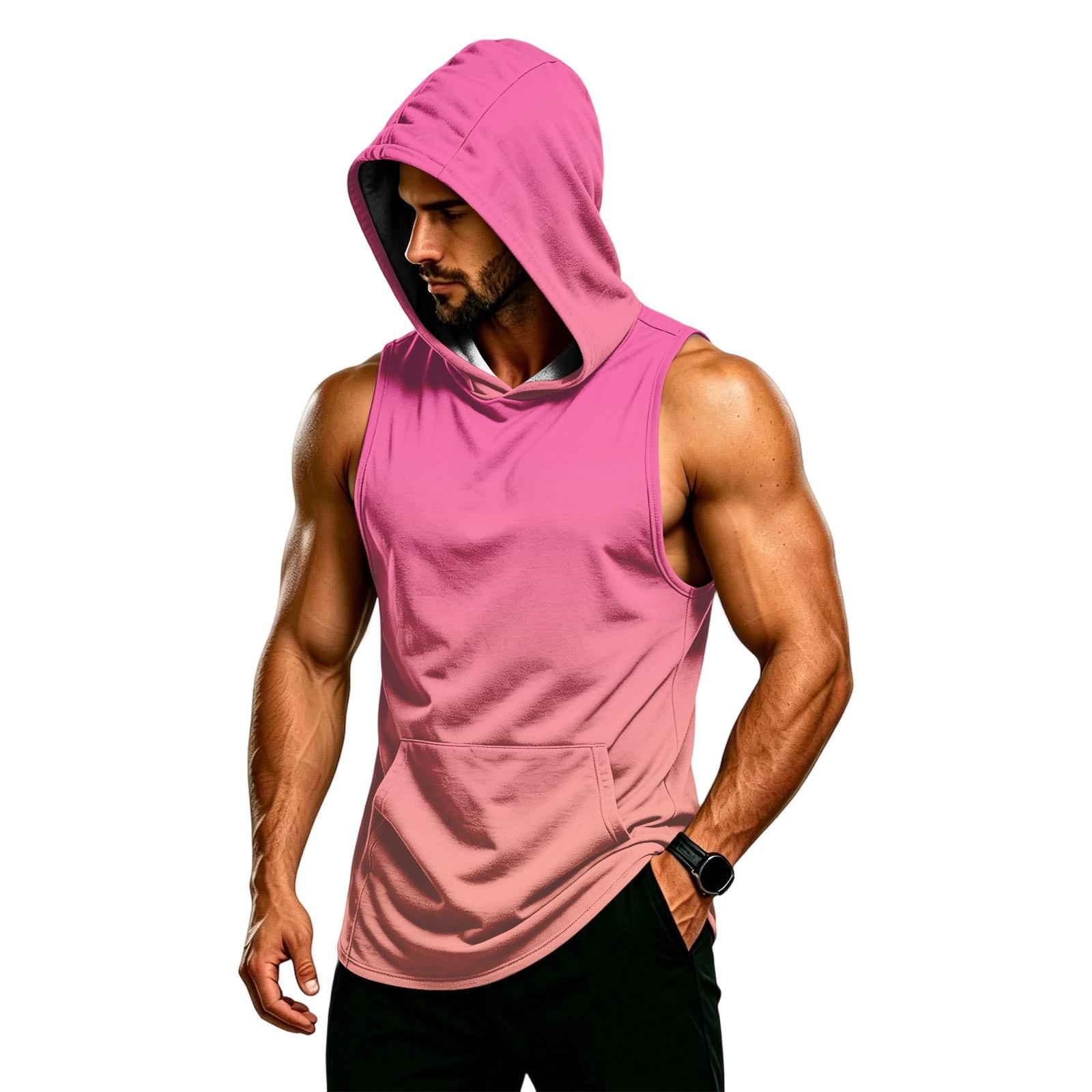 Ärmelloser Herren-Hoodie Muskelpassform Fitness-Tanktop Atmungsaktives Schnelltrocknendes Trainingsweste für Fitness-Training und Sportliche Aktivitäten XXXXL rosa
