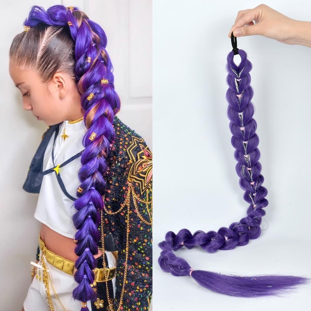 80cm Lange Lila Perücke Kpop Hunters Rumi Pferdeschwanz Cosplay Perücken Halloween Accessoires dunkelviolette