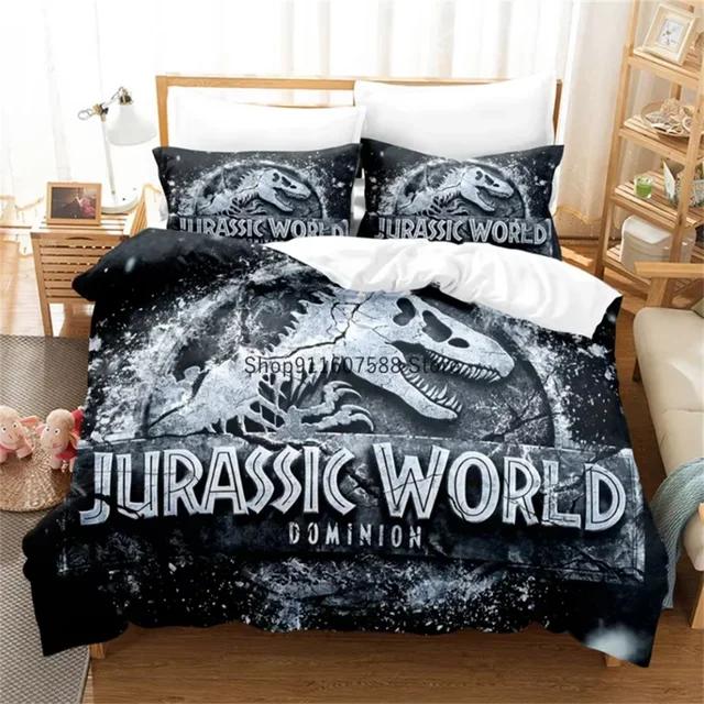 Rotes Jurassic Park-Bettwäscheset, Cartoon-Heimtextilien für Kinder, Bettset, Bettbezug, Schlafzimmerset, Queensize-Dinosaurier-Bettbezug AU Queen(210x210cm)