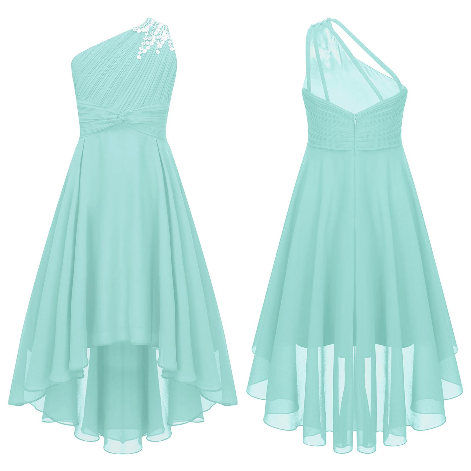 Kinder Blumenmädchen Kleid Party Prinzessin Kleid One Shoulder High-Low Saum Abendkleid 5-6 Years minze, grüne