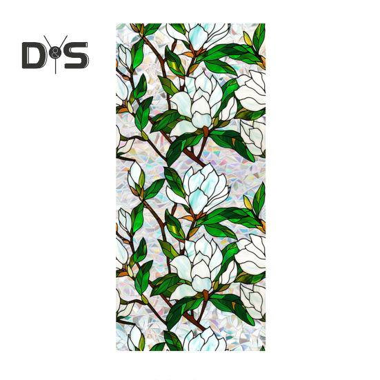 Sichtschutzfolie für Fenster mit Blumenmotiv, doppelseitig, Buntglas, Regenbogen-Fensterfolie, Sonnenschutz, statische Abdeckung, Haftaufkleber, PVC, dekorativ für Fenster und Türen A