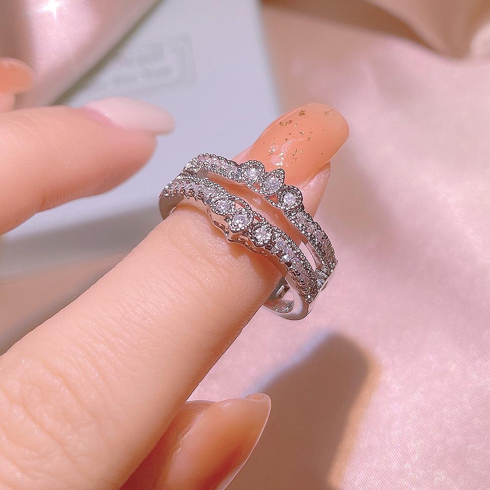 Ring Mode Blinken Diamant Kreuzkette Breiter Ring Zirkonring Damen Diamantring Ring Ring No. 10 gray