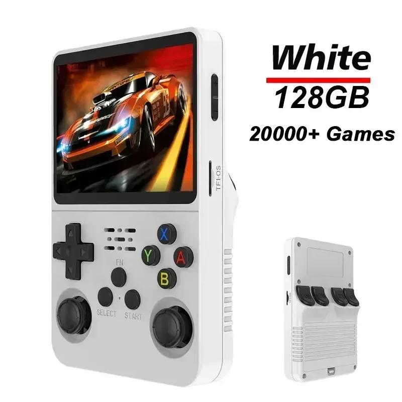 R36S Handheld-Spielekonsole, 3,5-Zoll-IPS-Bildschirm, 128 GB, 20.000 klassische Retro-Spielekonsolen, Linux-System, tragbarer Taschen-Videospiel-Player 128G weiß