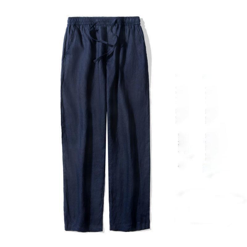 Mode Einfarbige Leinenhose Herren Locker Baumwolle Hanf Herren Freizeithose Herren Sommer Gerade Hose Herren Kleidung XXL navy blau