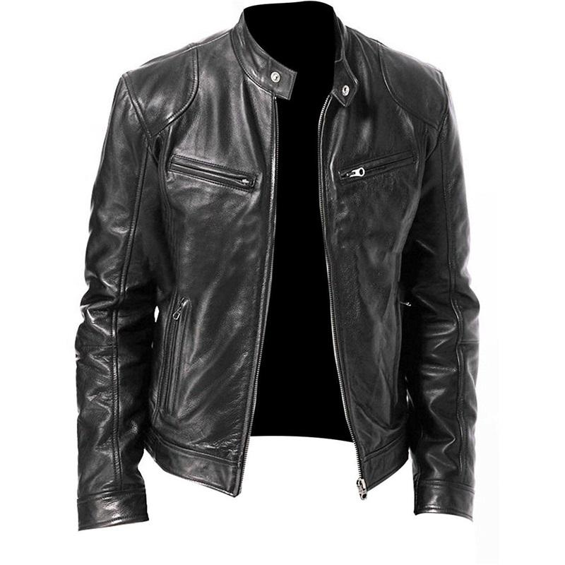 Herren Lederjacke Jugend Stehkragen Punk Motorrad Lederjacke Stilvoll Langlebig Bequem Modische Oberbekleidung 2XL schwarz