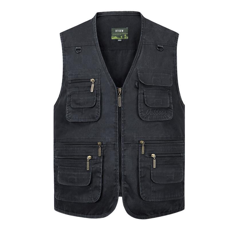 Herrenweste Freizeitjacke Frühling und Herbst Lockerer Stil Baumwolle Mehrere Taschen Reißverschluss Winddichte Jacke Kragenlose Ärmellose Jacke für Herren Größe L-10XL 10XL grau