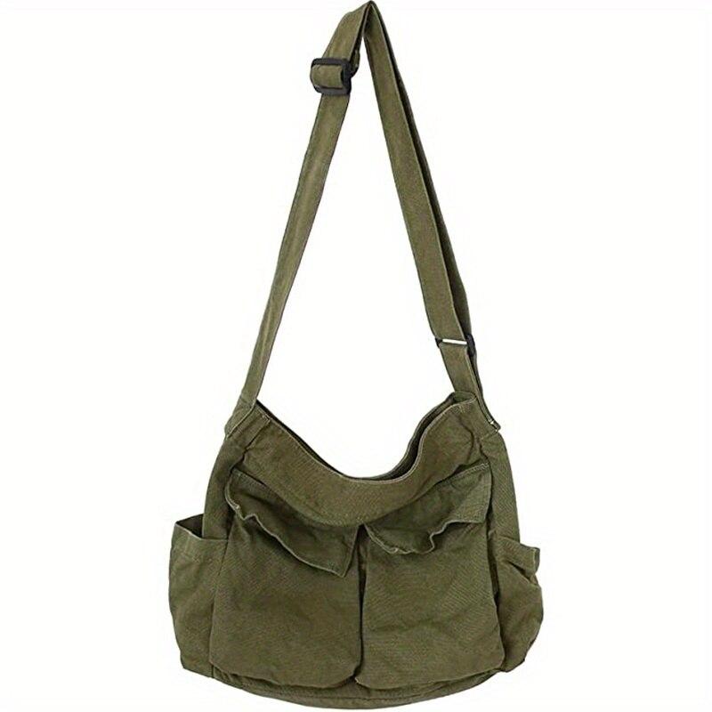 Frauen Vintage Handtasche Leinwand Teenager Schulter Tragetaschen Messenger Bags Damen Casual Handtasche Umhängetasche Geldbörse armee grüne