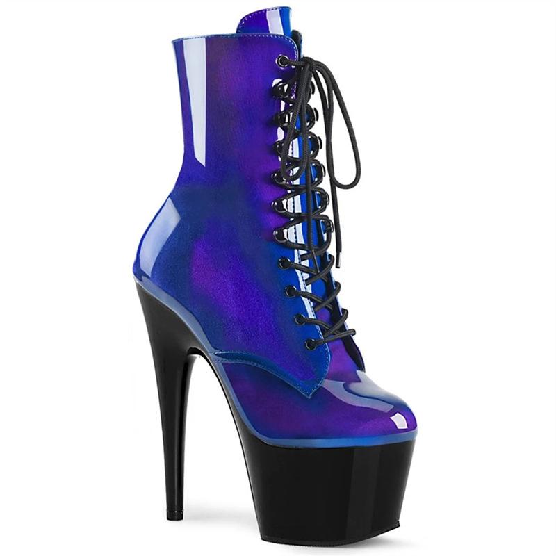 High Heel Dicke Sohle Sexy Niedrige Stiefel Stiefel Größe Blau Performance Pole Dance Mode Damen Übergröße Anti-String Stiefel 17cm YKC 40 violett