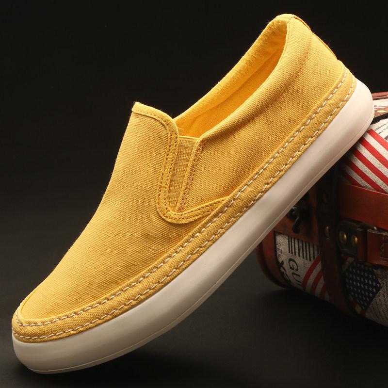 2024 Herren Freizeitschuhe Atmungsaktive Canvas Schuhe Leichte Herren Vulkanisierte Schuhe Weiche Flache Schuhe Outdoor Herren Sneaker Slipper 42 gelb