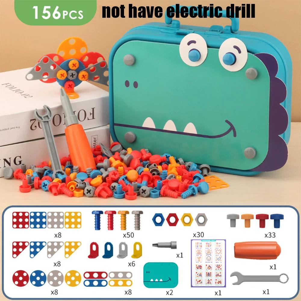 Kinderspielzeug Werkzeugkasten Elektrische Bohrmaschine Schraube Mutter 3D Puzzle Spielzeug Rollenspiel Reparaturkasten Bohren Montage Lernorientiert red