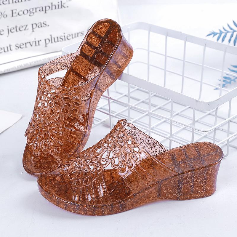 Neue Sommer Sandalen Weibliche Kristall Gelee Schuhe Strand Schuhe Slip Kunststoff Transparente Schuhe Frauen Sandalen PVC Gelee Sandalen 41 braun