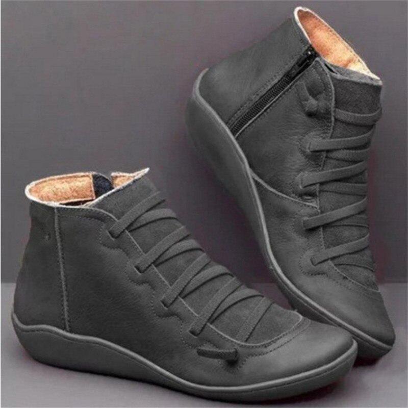 Frauen Stiefel Retro PU Leder Stiefeletten Damen Casual Kurze Stiefel Punk Stiefel Frühling Herbst Stiefel 38 grau