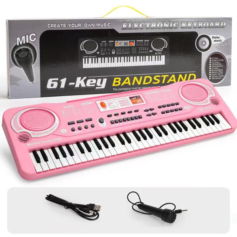 61 Tasten Elektronische Orgel USB Digital Keyboard Klavier Musikinstrument Kinderspielzeug E-Piano mit Mikrofon für Kinder Geschenk rosa