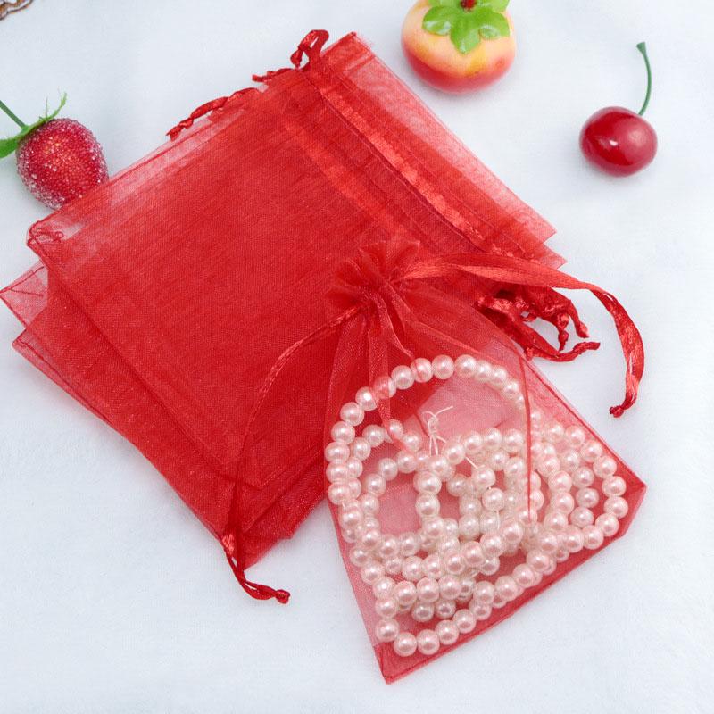 50 Teile/los Garnumwickelte Perlen Zubehör Erhalten Verpackungsbeutel Hochzeit Süßigkeiten Empfang Geschenktüten 13x18cm rot