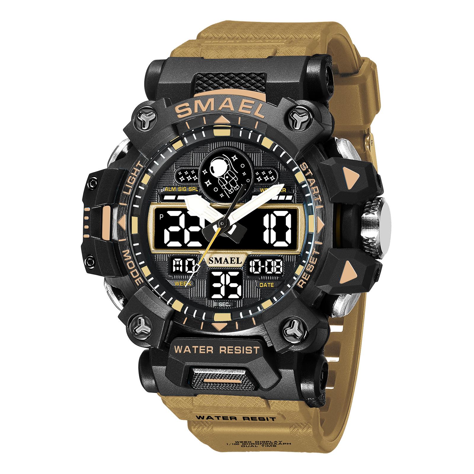 SMAEL Herrenuhren Sport Top-Marke Luxus Dual Display Quarzuhr Männer Militär Sport Wasserdichte Uhr Digitale elektronische Uhr 8078 With Package beige