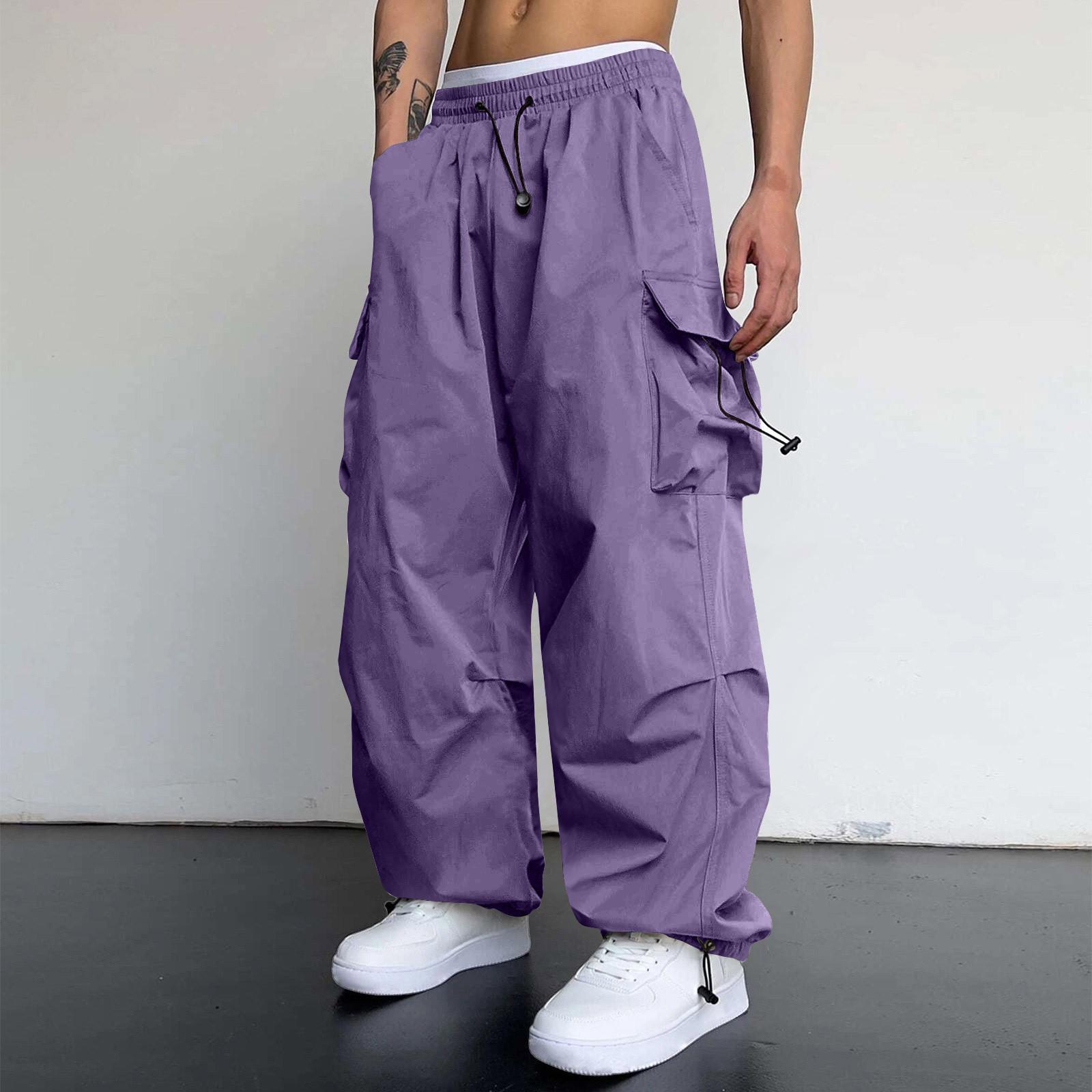 Herren-Jogginghose, Arbeitskleidung, lässige Fallschirm-Jogginghose mit hoher Taille, Herren-Jogginghose, Freizeithose, Freizeitkleidung M violett
