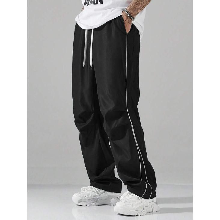 Frühling und Sommer Neue Retro-Funktionshose Raffinierte Hose Herren Sportliche Freizeit-Hose Hongkong-Stil Locker Gerade Hose Herren 3XL schwarz