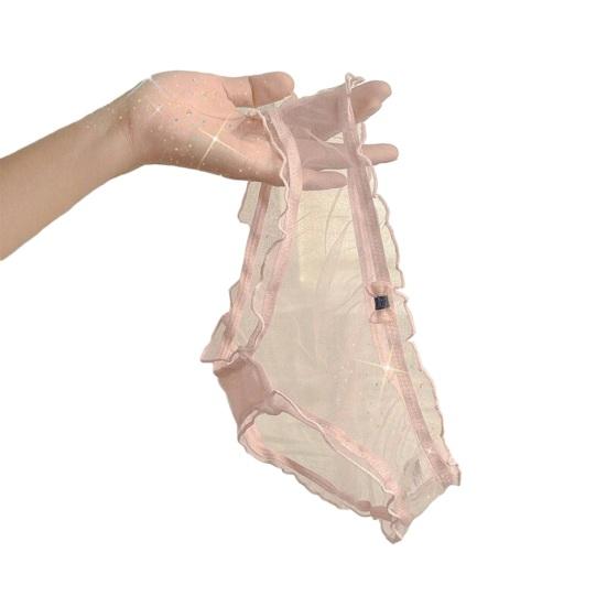 Damen Rüschenbesatz Cut-Out Netz-Slips Sexy Niedrige Taille Durchsichtige Unterwäsche mit Schleife Ultra Dünn Weich Durchsichtige Slips rosa