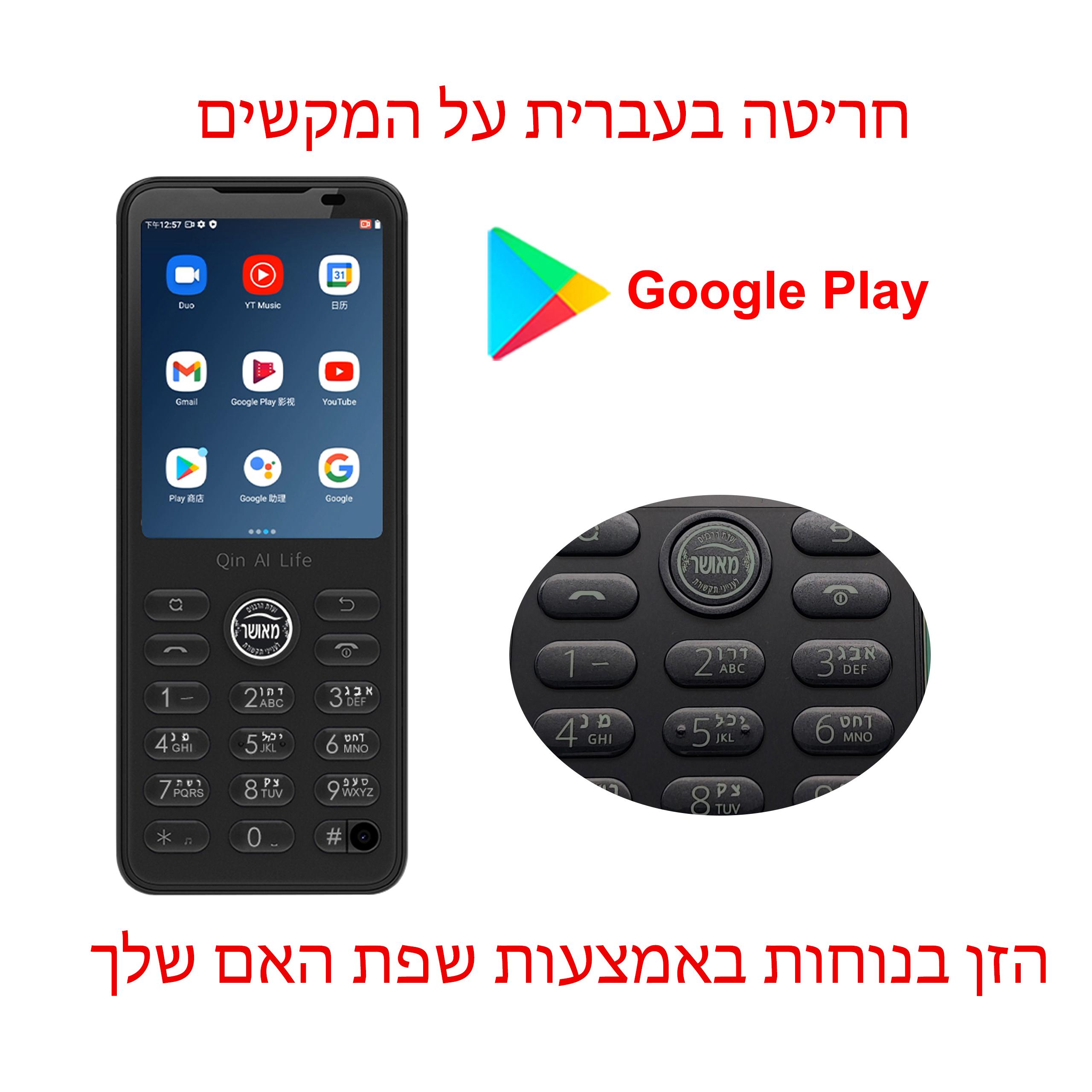 Qin F21 Pro Smart-Touchscreen-Telefon, WLAN + 2,8 Zoll, 3 GB + 32 GB, Bluetooth 5.0, 480 x 640, globale Version Hebrew keyboard Google schwarz