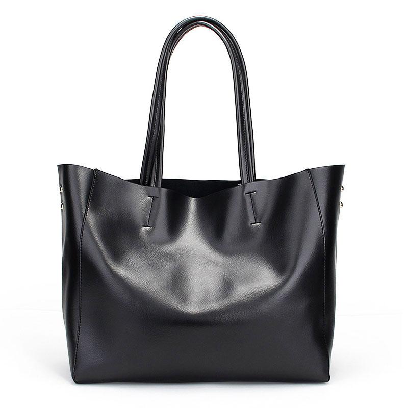 100% Echtes Leder Damen Handtaschen Mit Beutel Rindsleder Tragetaschen Für Damen Große Schultertaschen Elegante Shopper Tasche KTB schwarz