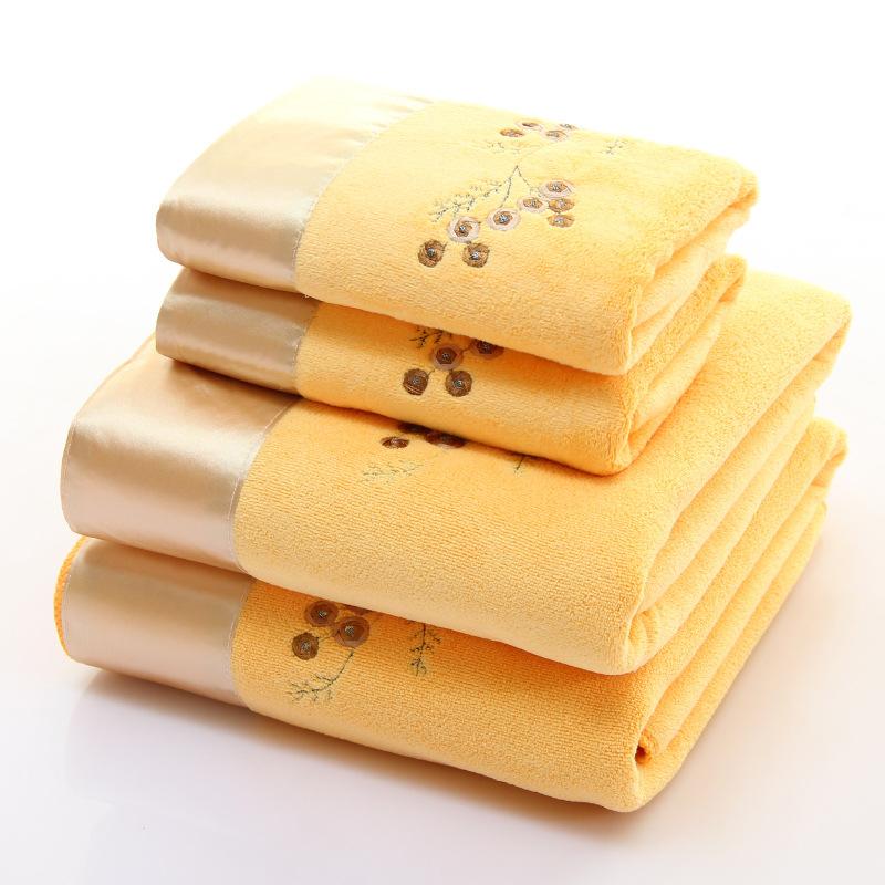 Mikrofaser Handtuch Luxus Spitze Bestickt Badetuch Geschenk Gesichtstuch Badetuch Schnelltrocknend Frottee Handtücher 70x140cm dunkel gelb