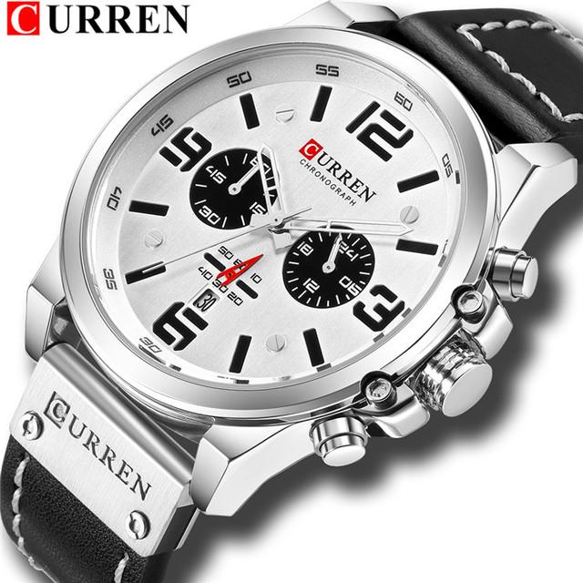 CURREN Neue Männer Uhr CURREN Top Marke Luxus Herren Quarz Armbanduhren Männlich Leder Militär Datum Sport Uhren Relogio Masculino silber weiße
