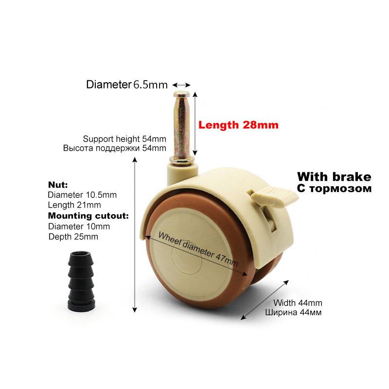 4 Stück 2 Zoll Möbelrollen, Lenkrollen, Schrankklemme mit Bremsrädern, Nylon-Möbelstützbein für Stühle, Babybett, Trolley Plug